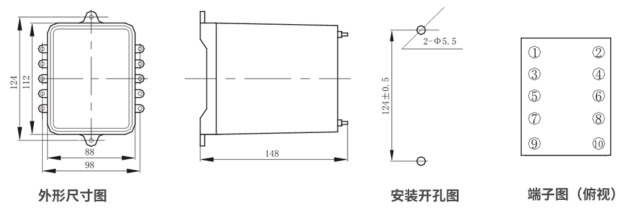JZS-7/145板前接线外形尺寸和安装尺寸图