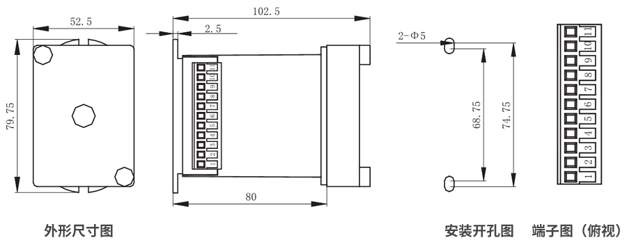 JZS-7/742凸出式板前接线外形尺寸和安装尺寸图